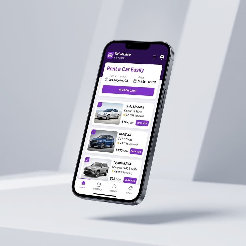 Kreda Car Rental Mobile App Mockup
